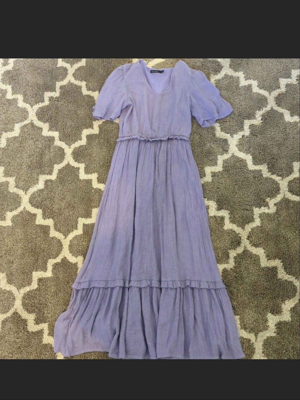 Mikarose Lavender Tiered Maxi Dress with Puff Sleeves